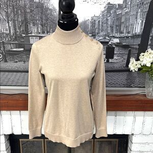 Calvin Klein women’s sweater Beige Tan Gold Shimmer Mock Neck Medium Long Sleeve